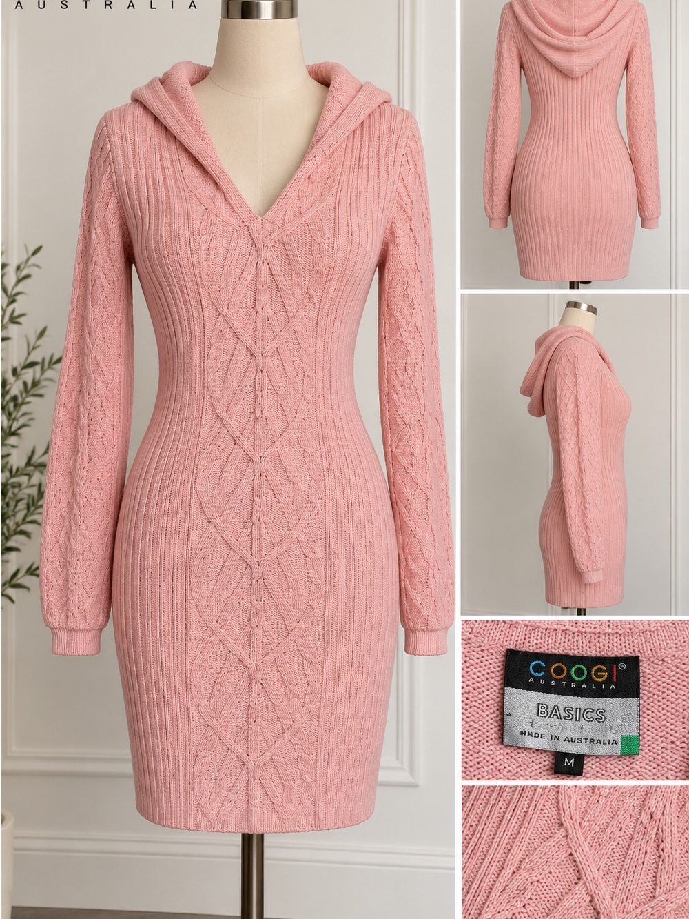 SERIOUS INQUIRIES ONLY! RARE VINTAGE COOGI Pink Long Sleeve HOODED Knit Dress